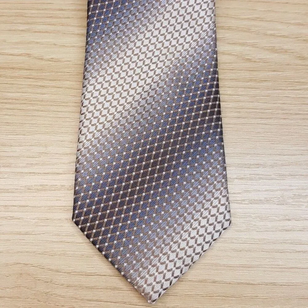 VAN HEUSEN Mens Neck Tie Brown Tan Ombre Diamond Grid Gradient Modern Classic